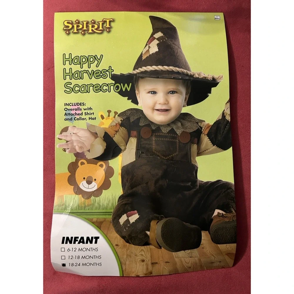 Spirit Halloween Happy Harvest Scarecrow Overalls Infant Child Costume 18-24 Mo - Picture 5 of 7